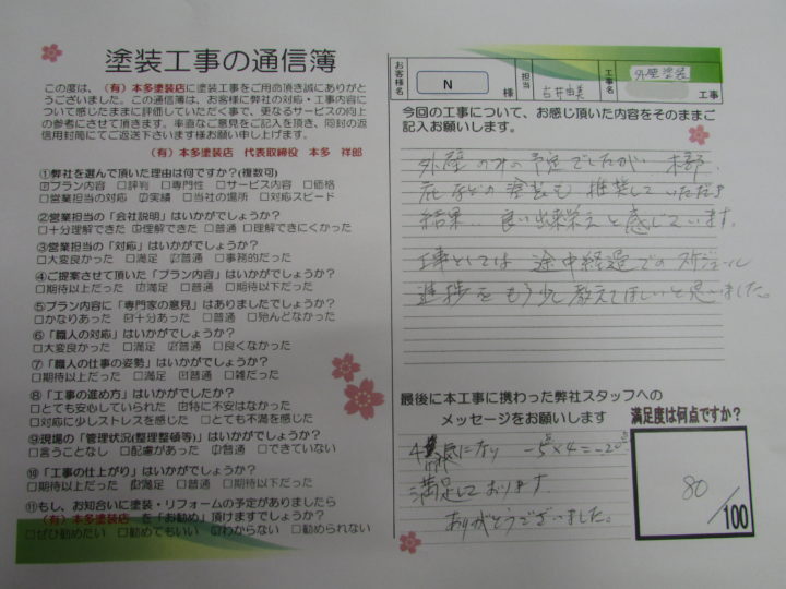 中津川市 N様邸外壁塗装工事